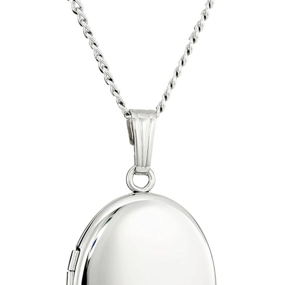 Sterling Silver Oval Locket Necklace 18 in Hidden Pictures Handcrafted USA
